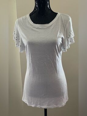 INC International Concepts White Studded Flutter Sleeve Tee Size L